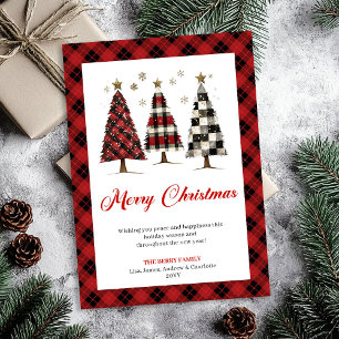 Cartão De Festividades Vermelho Festivo Preto Xadrez Árvore de Natal Aqua