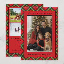 Cartão De Festividades Vermelho Natal Verde Xadrez 5 Foto Personalizada F