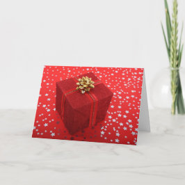 Cartão De Festividades Vermelho presente com Arco Dourado