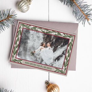 Cartão De Festividades Vermelho Taupe Verde Quadro de Mistoetoe Feliz Nat