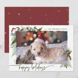 Cartão De Festividades Vermelho & Verde Boho Modernidade Verde Script Fot