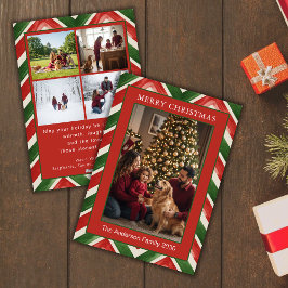 Cartão De Festividades Vermelho Verde Chevron 5 Foto Personalizada Natalí