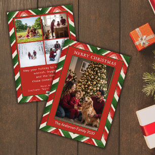 Cartão De Festividades Vermelho Verde Chevron 5 Foto Personalizada Natalí