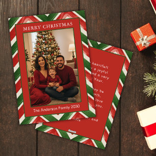 Cartão De Festividades Vermelho Verde Chevron Foto Personalizada de Natal
