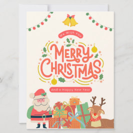 Cartão De Festividades Vermelho Verde e Amarelo Moderno Fofo Feliz Natal 