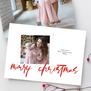 Cartão De Festividades vermelhos modernos e elegantes branco natal feliz