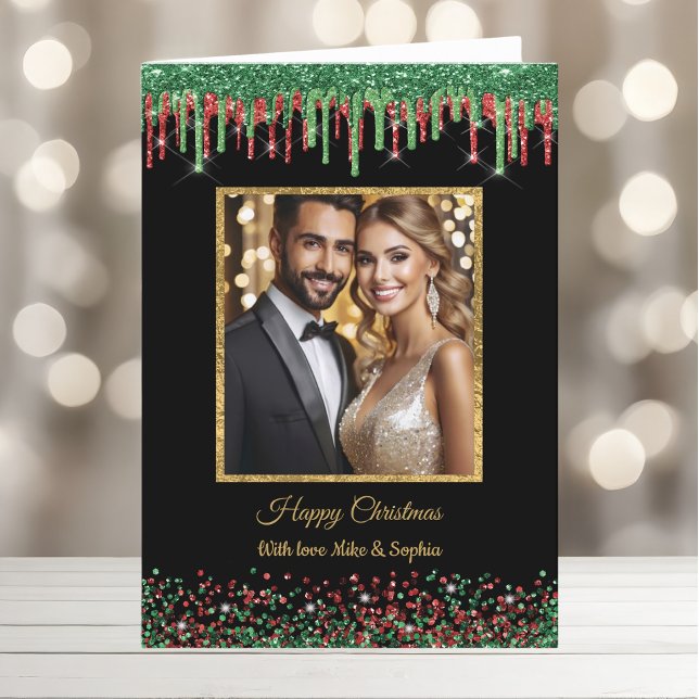 Cartão De Festividades Vermelhos Natal e Glitter Negro (Criador carregado)