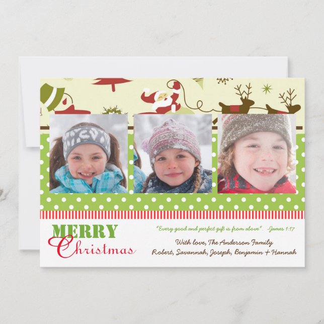 Cartão De Festividades Vermelhos, Verdes, Castanhos - 3 Fotografias - Car (Frente)