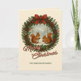 Cartão De Festividades Versa Retroativa Inglesa Com Esquilos Cutos