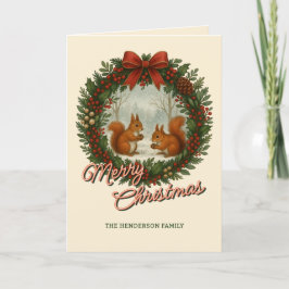 Cartão De Festividades Versa Retroativa Inglesa Com Esquilos Cutos