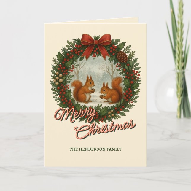 Cartão De Festividades Versa Retroativa Inglesa Com Esquilos Cutos (Frente)