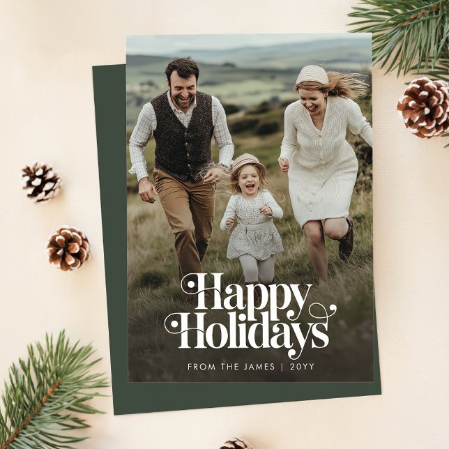 Cartão De Festividades Vertical da Foto de Natal de Férias Felizes Retro (Criador carregado)