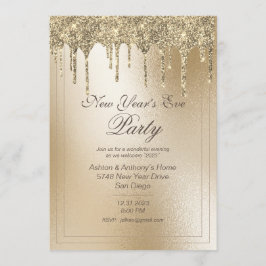 Cartão De Festividades Véspera de Ano Novo Elegante de Lixo Metálico Ouro