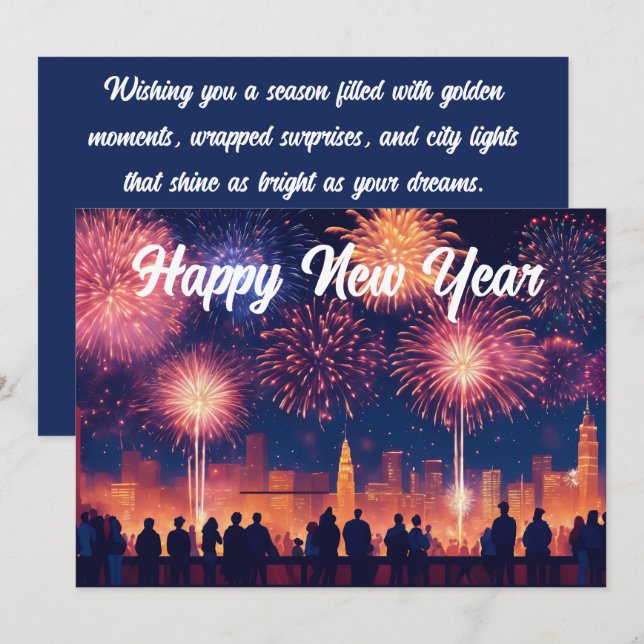 Cartão De Festividades Véspera de Ano Novo em Pleno Flar (Frente/Verso)