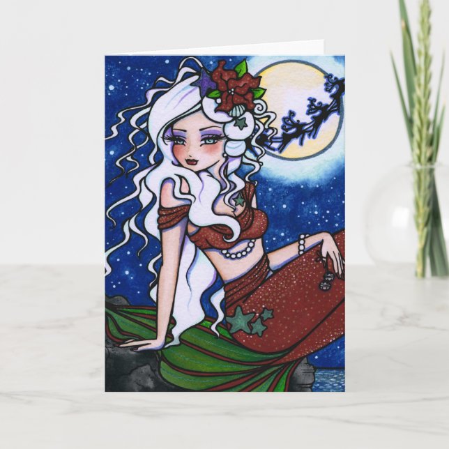 Cartão De Festividades Véspera de Natal Mermaid Fantasy Girl Art Card (Frente)