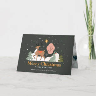 Cartão De Festividades Véspera de Natal Tranquila com Rena e Coelho