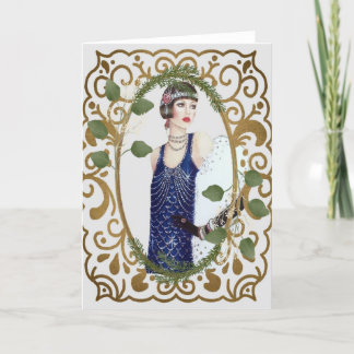 Cartão De Festividades Vestido Azul Vintage Anos 20 Charleston Art Déco M