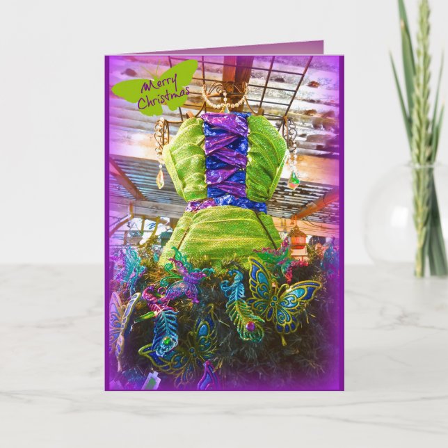 Cartão De Festividades Vestido de Mannequim da Borboleta na Árvore de Nat (Frente)