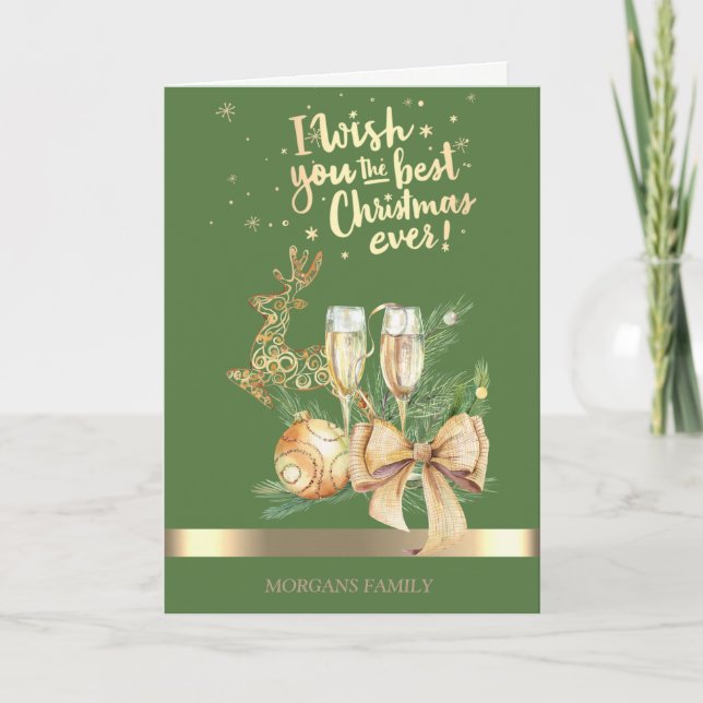 Cartão De Festividades Vestido de Natal Dourado,Bola,Vidro,Arco (Frente)