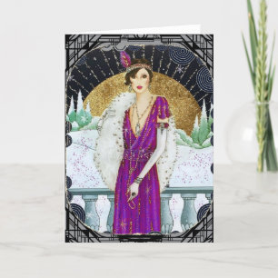 Cartão De Festividades Vestido Roxo Vintage dos Anos 20 Senhora Flapper d