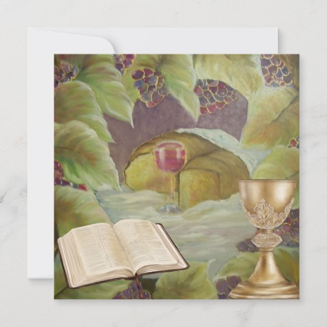 Cartão De Festividades Vestuário branco com vinho e pão arredondado por v (Frente)