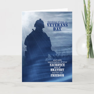 Cartão De Festividades Veteranos Dia Sombras de Azul com Soldado