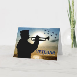 Cartão De Festividades Veteranos Marinho Marinheiro Veterano Bugler e Jet