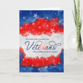 Cartão De Festividades Veteranos Vermelho Vermelho Branco e Azul Aquarela