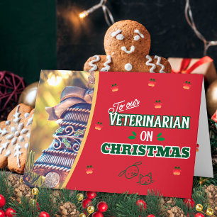 Cartão De Festividades Veterinária no Natal Cat e Feriado de Cães