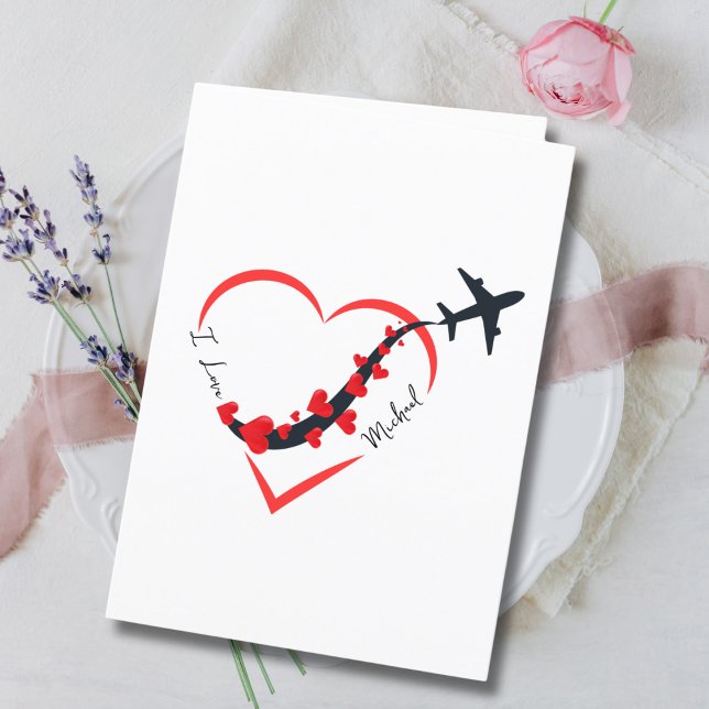 Cartão De Festividades Viagem Birthday Airplane Heart & Photo Custom (Criador carregado)