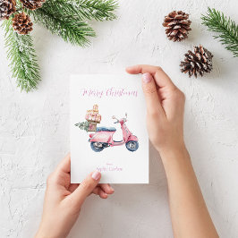 Cartão De Festividades Viagem de Compras de Natal de Scooter Rosa