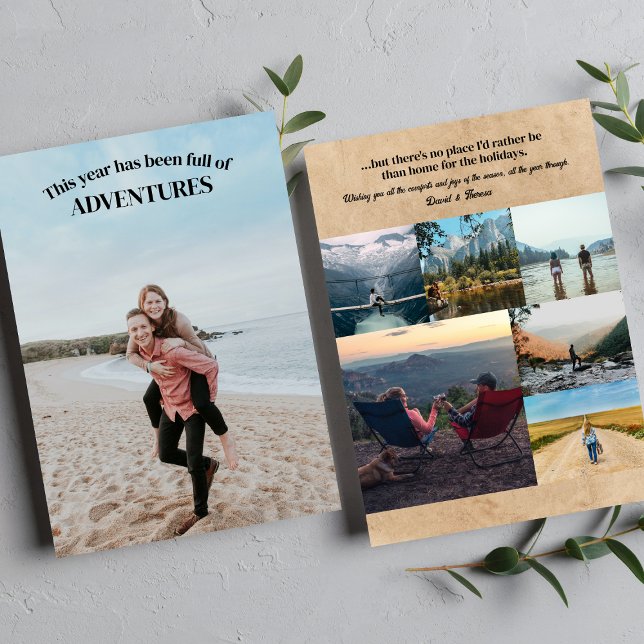 Cartão De Festividades Viagem do Ano de Colagem de Fotos de Aventuras (Criador carregado)
