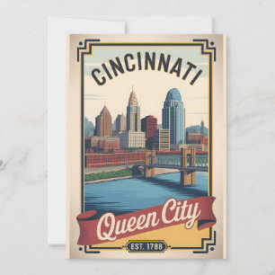 Cartão De Festividades Viagem Retro Cincinnati Ohio Cidade Rainha Vintage