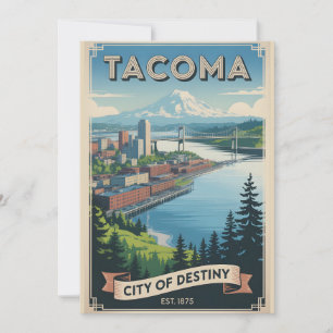 Cartão De Festividades Viagem Retro Tacoma Washington Vintage