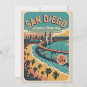 Cartão De Festividades Viagem Retro Vintage San Diego Califórnia
