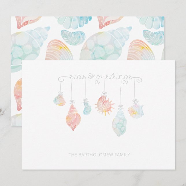 Cartão De Festividades Vias E Saudações Da Shell Watercolor (Frente/Verso)