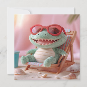 Cartão De Festividades Víblias de Verão: Crocodilo Chillin' Plush em Féri