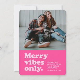 Cartão De Festividades Vibrações alegres retrô rosa quente uma foto Natal