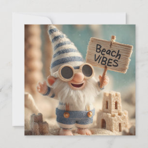 Cartão De Festividades "Vibrações de Praia" Gnomo de Jardim de Verão