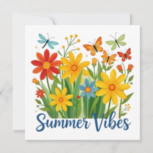 Cartão De Festividades Vibrações de Verão Floral com Borboletas-64534