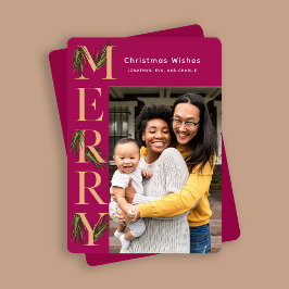 Cartão De Festividades Vibrant Berry Feliz Pine Foto Natal