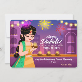 Cartão De Festividades Vibrant Indian Girl Happy Diwali Festival of Light