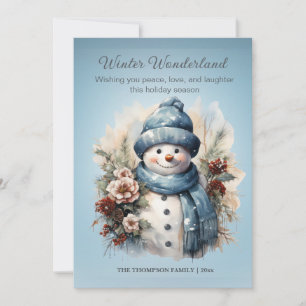 Cartão De Festividades Vibrante Homem de Neve de Inverno Azul Gelado País