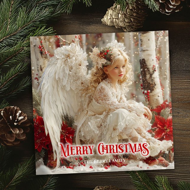 Cartão De Festividades Victorian angel red poinsettias elegant holiday  (Victorian angel red poinsettias elegant holiday greeting card

)
