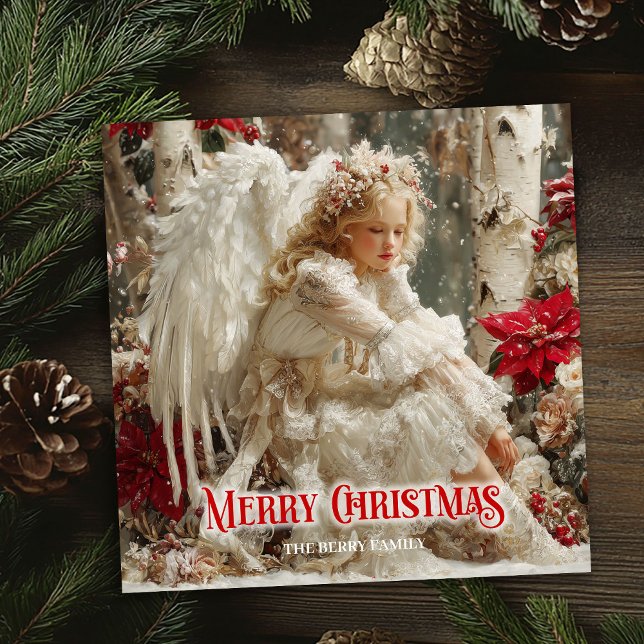 Cartão De Festividades Victorian beautiful angel red white gold winter  (Victorian beautiful angel red white gold winter card)