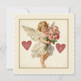 Cartão De Festividades Victorian Cherub with Roses – Valentine’s Day