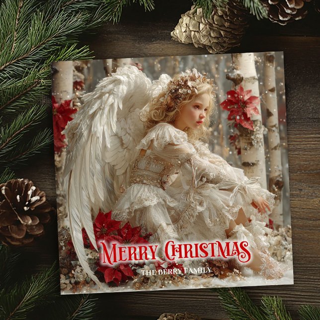 Cartão De Festividades Victorian Christmas angel editable holiday card (Victorian Christmas angel editable holiday greeting)