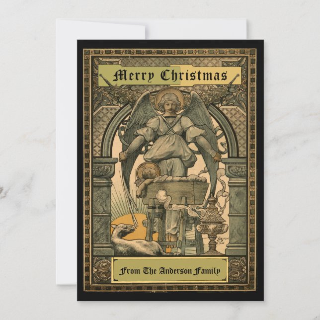 Cartão De Festividades Victorian Era Art Nouveau Christmas Nativity 1889 (Frente)