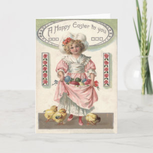 Cartão De Festividades Victorian Girl Painted Colored Easter Egg Rose