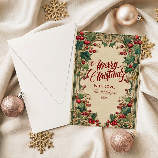 Cartão De Festividades Victorian Holly & Berry Christmas (Criador carregado)